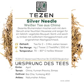 Silver Needle | Harvest 2024 | White Organic Tea from Yunnan, China | High Quality Chinese White Organic Tea | Yin Zhen Silver Needle Organic Tea (80g)