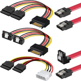 Xiatiaosann SATA 3.0 SSD HDD Data Cable Power Splitter Cord for SATA Hard Disk Drive, Molex IDE 4 Pin to 2 SATA 15 Pin Power Lead, SATA Y Splitter Expander, 5 Pcs 6Gbps Hard Drive Wire Kit