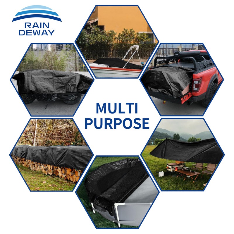 RAINDEWAY Black Tarp 6x8 Feet, UV Resistant, 8 Mil Multipurpose