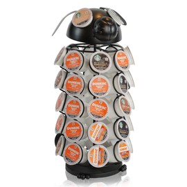 Made Easy Kit Carousel Coffee Pod Holder, Compatible with Keurig K-Pods K-Cups, Countertop Rack Storage Organizer, Metal Home and Kitchen Decor, Capsule Café Station Bar (Large, Black Dog)