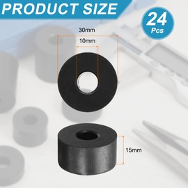 sourcing map 24 Pcs Rubber Spacers 30mm OD x 10mm ID x 15mm Height Round Anti Vibration Spacer Thick Rubber Washers