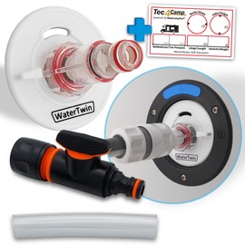 MaJoCompTec® Watertwin Fuel Cap with Water Connection, Water Tank Cap Filling Connection for Water Filler Nozzle, Motorhome Caravan Accessories (PRO-Line + Filter + Valve, Adapter 3-PIN D: 78)