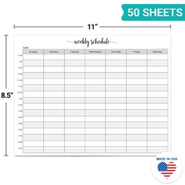 321Done Weekly Schedule Planning Notepad - 50 Sheets (8.5x11) – Hourly Appointment Productivity Weekly Planner Tear-Off Note Pad - Cute Simple Script Large Letter Size - Made in the USA
