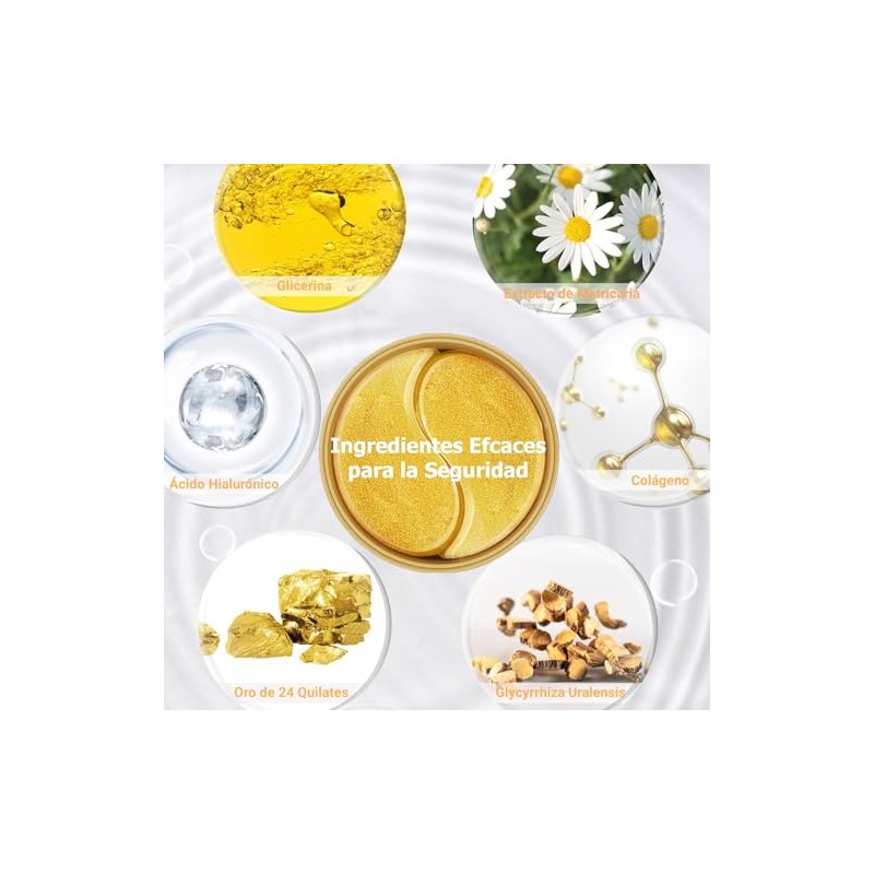 Parches para Ojos 24k Oro, 60 Pares Eye Patches Hidrogel