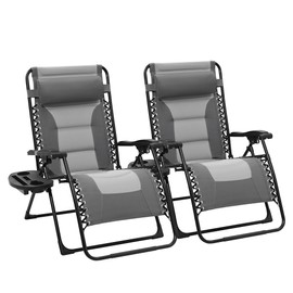 JEAREY Oversized Padded Zero Gravity Chairs Set of 2, Folding Lounge Chair Outdoor Patio Recliner, Anti Gravity Chair for Backyard - Gray/Light Gray