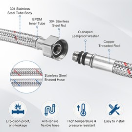 M METERXITY 2-Pack 16 Inch Faucet Hose Connector, 9/16 Inch Female Compression M8 Male Connector Braided Stainless Steel Water Supply Line for Bathroom/Kitchen, Faucet Supply Lines