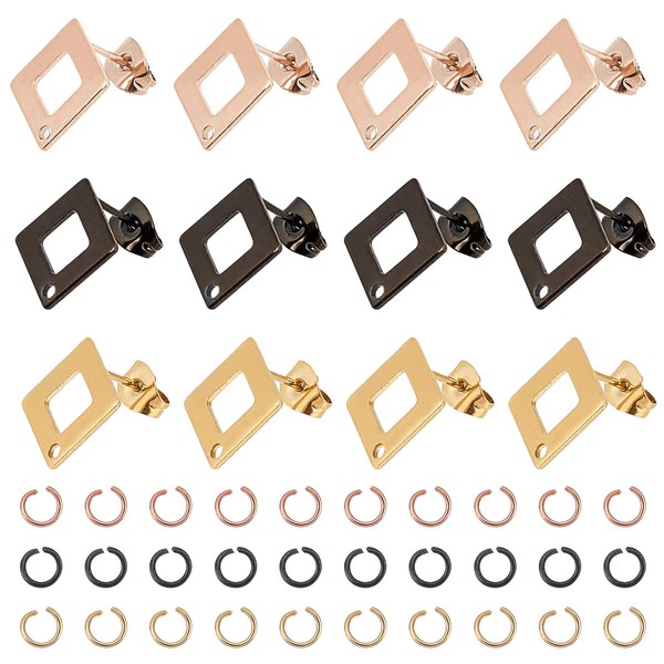 UNICRAFTALE 3 Colors Rhombus Stud Earring with Loop 24 Pairs