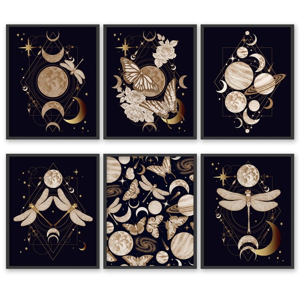 HoozGee Occultism Wall Decor, Mystical Moon Phases and Dragonfly Poster,