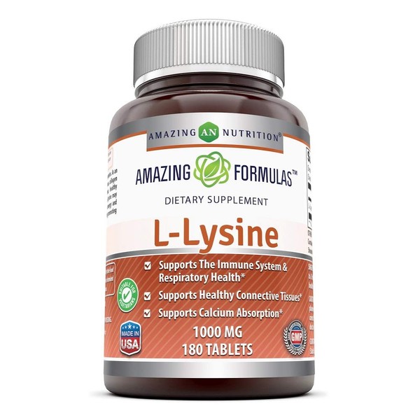 Amazing Nutrition Amazing Formulas L-Lysine 1000mg Amino Acid Vitamin 180 Tablets