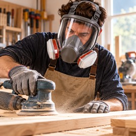 Full Face Respirator Mask for Painting & Woodworking – Reusable Dual-Filter Design for Workshop and DIY Projects