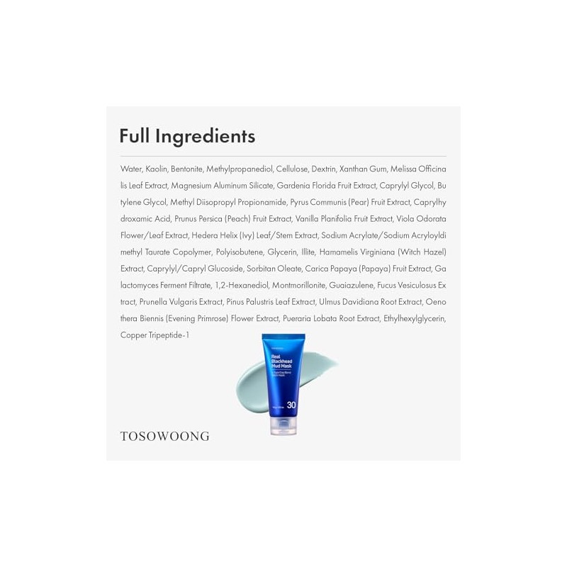 TOSOWOONG Real Blackhead Mud Mask, Facial & Nose Pore-Purifying Clay