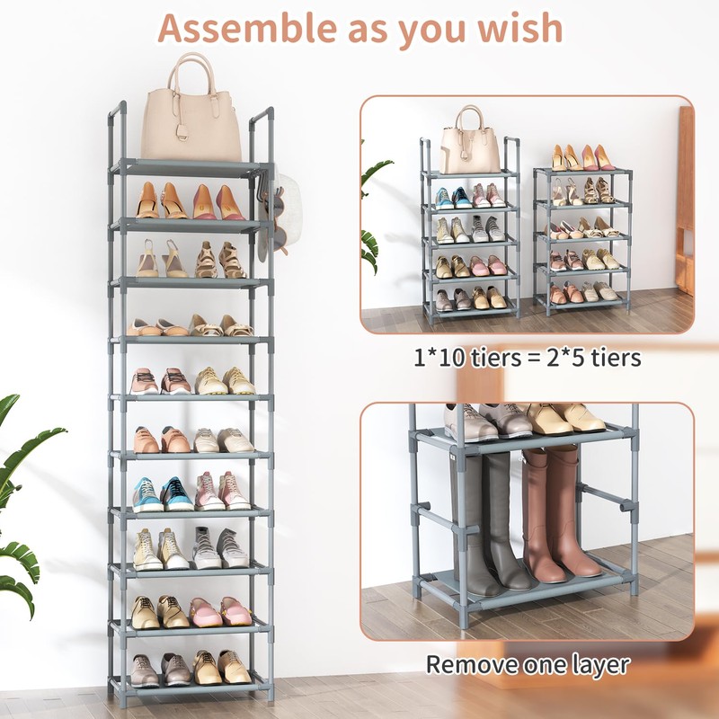 LANTEFUL 10 Tiers Tall Shoe Rack 20-25 Pairs Boots Organizer