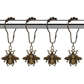 Bee Shower Curtain Hooks Rings for Bathroom, 12 Pcs Rust Proof Metal Decorative Bronze Shower Rings for Garden Flower Nature Spring Summer Theme Bathroom Decor Home Curtain Hanger (Bronze)