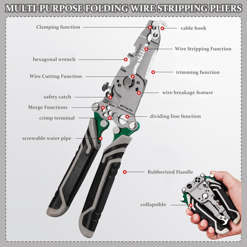 16 in 1 Foldable Wire Stripper, Multifunctional Wire Stripper, Automatic