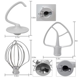 BGEHHCY New for 4.5/5 Quart KitchenAid Mixers - 3-Piece Attachment Set (K45WW Whip/K45DH Hook/K45B Paddle)