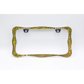 Creathome 3D Shining License Plate Frame (Chrome with Gold Butterfly Chunky Gliter)