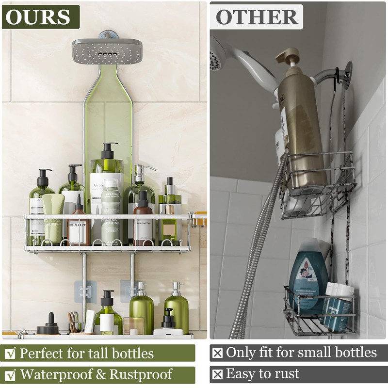 Skyapex Shower Caddy Hanging: Adjustable Height, Rustproof Shelves with Hooks,