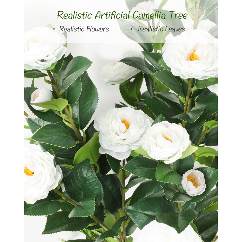 47 inch 2 Pack Artificial White Camellia Trees with Ground