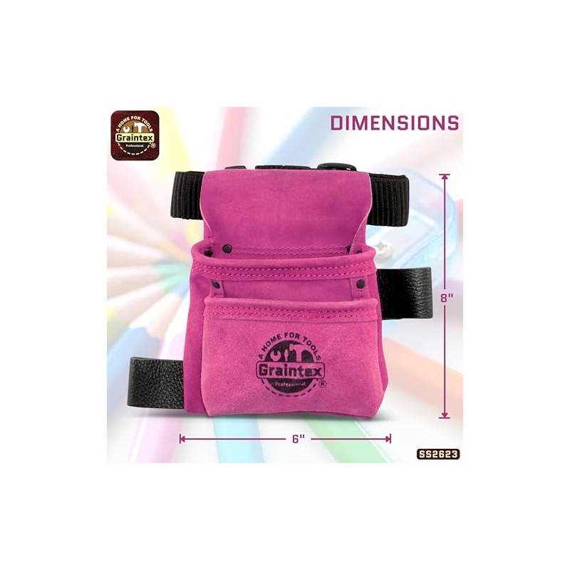 Graintex SS2623 2 Pocket Children Tool Pouch Pink Color Suede