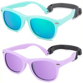 Hycredi Flexible Polarized Baby Sunglasses with Strap for Newborn Infant Boys Girls Age 0-24 Months-Green/Green Mirrored+Matte Purple/Purple Mirrored