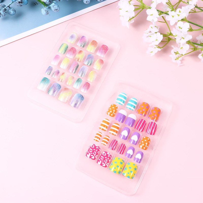KESYOO Kids' Press, Nail Shorts, Set of 4 Boxes, Fake