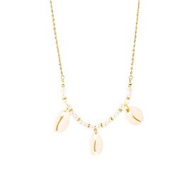 FFLaiwah Cowrie Shell Chain Necklace Imitation Pearl Necklace Dainty Beaded Necklace Beach Boho Jewelry Gifts for Women