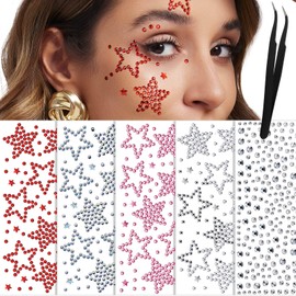 YGDZ Face Gems Face Jewels, Self Adhesive Hair Gems Festival Star Rhinestone Stickers for Face, Eye, Makeup, Body, Stick on Gems, Y2K Star Face Stickers for Kids, Women