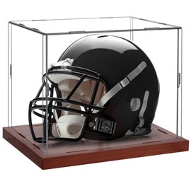 Fitense Mini Helmet Display Case - 7.1×5.3×5.9in Interior, 100% Wooden Base, Fits Football/Baseball Mini Helmets & Collectibles, High-Transparency Acrylic with UV Protection