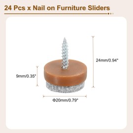 uxcell Nail-on Furniture Sliders, 24Pcs Nail-on Felt Pad Round Chair Table Feet Pads Chair Leg Floor Protectors for Hardwood Floors (Brown, 20mm/0.79")