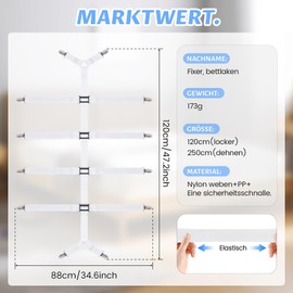 KufaerBeam Adjustable Bed Sheet Tensioner for Bed Sheets with 12 Fixed Metal Clips, Mattress Straps, Bed Sheet Tie Down Straps for Bed Sheet, Mattress, Fitted Sheet and Topper (White)