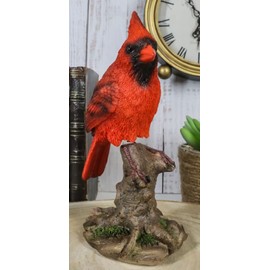Ebros Gift Wildlife Northern Red Cardinal Bird Perching on Tree Stump Spring Bouncing Figurine Nature Accent Resin Hand Painted Decorative Sculpture Home Decor Accent