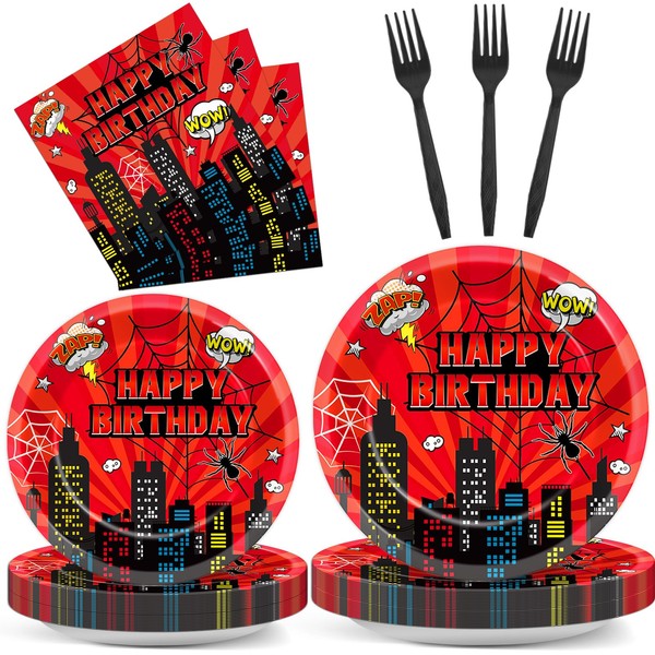 96Pcs Spider Paper Plates and Napkins Super Theme Hero Birthday