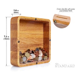 Adult piggy bank square - Wedding money box - Coin saving case for girls and boys - Unique wooden tip jar - Perfect eco friendly kid gift - Strong and natural oak wood 2 SIZES (Standard)
