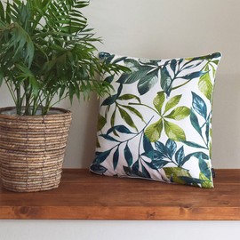 W3500800 Cushion Cover 17.7 x 17.7 inches (45 x 45 cm), Scandinavian Stylish, Cute, Set of 2, 100% Cotton, Green, Botanical Leaf Pattern, Style Decor