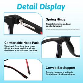 SOWBUD Anti Blue Light Glasses for Teens, Kids Blue Light Glasses with Black Frames and Red Temples, Suitable for Use in Places Such as Playing Games Watching TV Playing with Mobile Phones