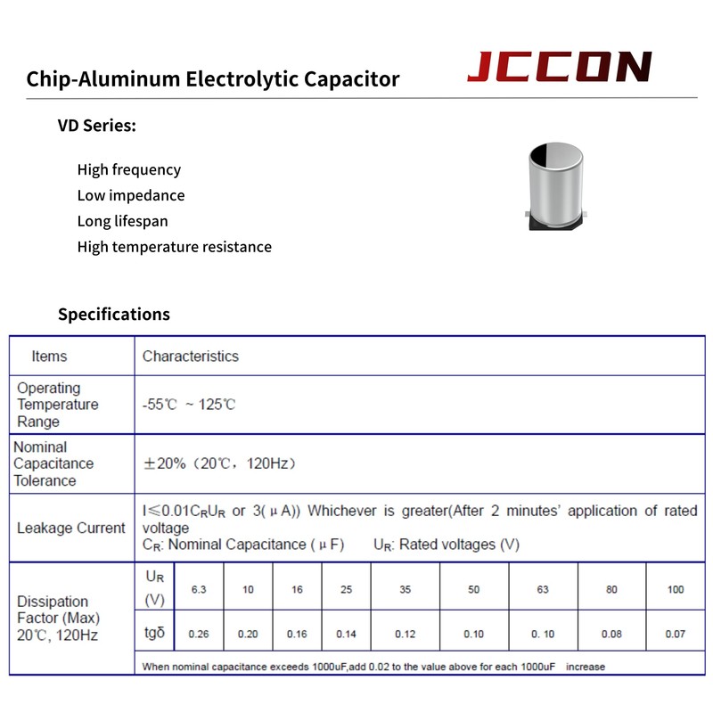 JCCON 20-Pack 100V 10uF Premium Quality Low Impedance Chip Electrolytic