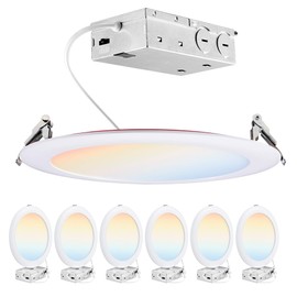 PARMIDA (6 Pack) 8 Inch 2HR Fire Rated LED Recessed Light, ETL, 5 Color Selectable 2700/3000/3500/4000/5000K, 18W Dimmable Ultrathin Canless Wafer Slim Panel Downlight, Wet/IC Rated, No Tenmat Needed