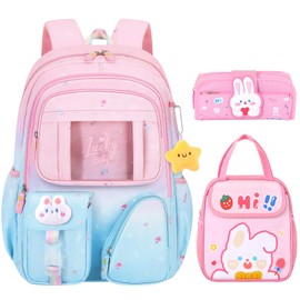 Fisent Girls Backpack for Elementary School,Backpack for Girls 5-10,Kids Backpack for Girls(with Lunch box & Pencil case)