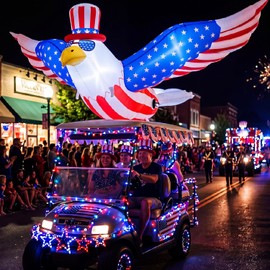 Mepase 4.9ft 4th of July Inflatable Car Decorations, 250th Golf Cart Parade Flying Bald Eagle, Blow up Patriotic Eagle with LED Lights, Memorial Day and 2026 Independence Day Decor for Car Parade Yard