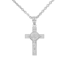 925 Sterling Silver St. Benedict Crucifix Cross Pendant Necklace (1.10"), 18"