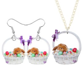 WEVENI Acrylic Easter Eggs Basket Bunny Hare Jewelry Set Rabbit Earrings Necklace Pendant Gifts for Women, Acrylic, No Gemstone