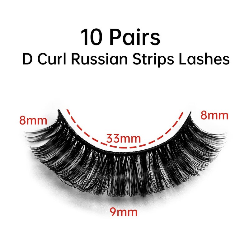 Eyelashes Russian Strip Lashes Natural Fluffy Wispy D Curly Effect
