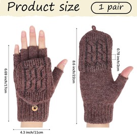 CABODYALS 1 Pair Wool Gloves with Mitten Flap Cover Brown Winter Warm Soft Flip Top Insulation Thermal Knitted Fingerless Thumb Hole Wrist Mittens Bulk for Men Women Texting Driving Outings