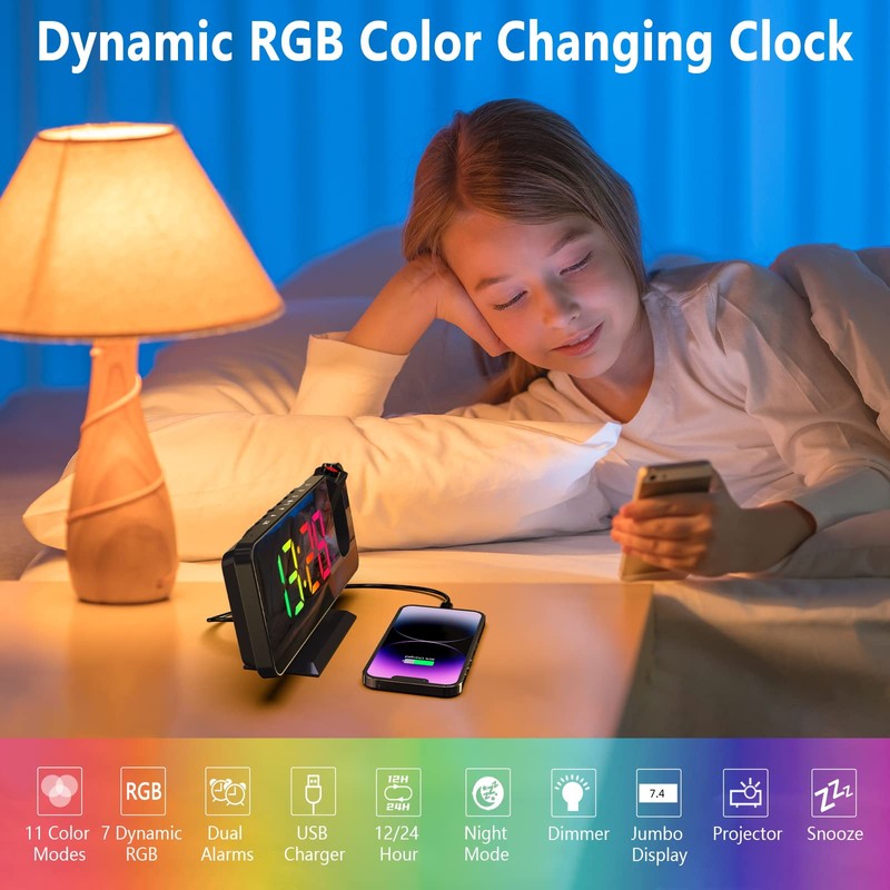 Petilleur Projection Alarm Clock for Bedroom Ceiling, 180° Rotatable Projector