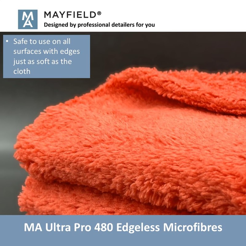 Edgeless Microfibre Cloths x 3-480gsm, 40cm x 40cm, Car Cleaning,