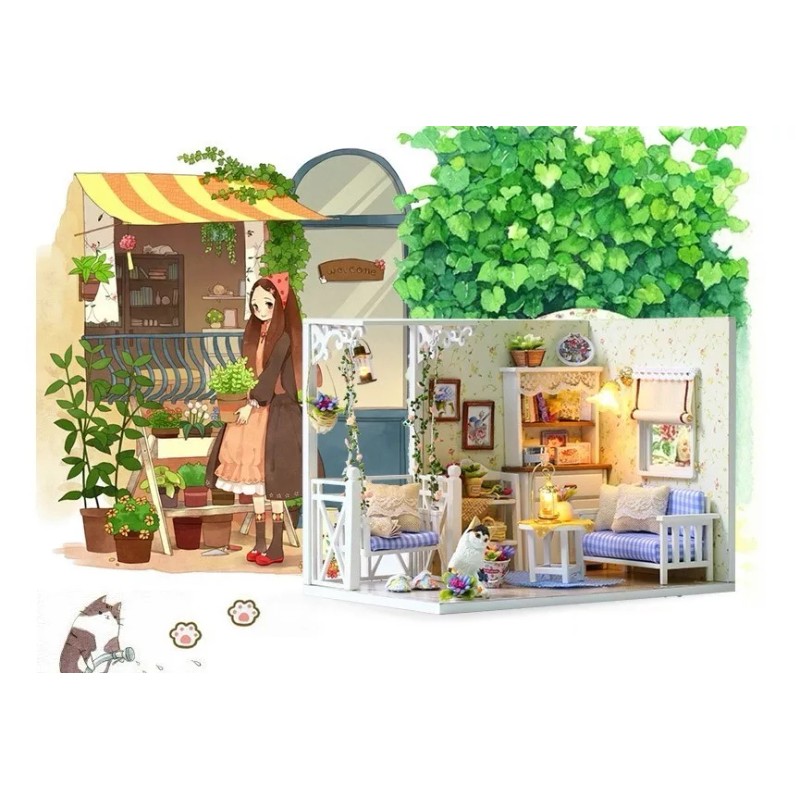 Diy Casita De Muñeca Miniatura Bloque Construcción Gatito