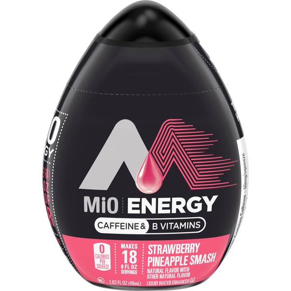 MiO Energy Strawberry Piña Smash Potenciador de agua líquida, cafeínado, botella de 1.6 fl oz – 2 unidades