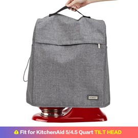 HOMEST Stand Mixer Dust Cover Compatible with KitchenAid 5/4.5 Quart Bowl Lift, Zipper Pocket for Various Kitchen Appliance Accessories, Grey (Patent Design)