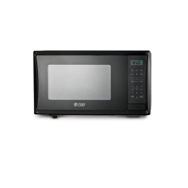 COMMERCIAL CHEF 1.1 Cu Ft Microwave with 10 Power Levels, Microwave 1000W with Push Button Door Lock, Countertop Microwave with Microwave Turntable and Digital Controls, Black