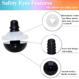 BESTCYC 1Box(200Pcs) 18mm Spiral Solid Black Plastic Safety Eyes DIY Amigurumi Eyes with Washers for Bear, Doll, Puppet, Plush Animal and DIY Craft (18mm)